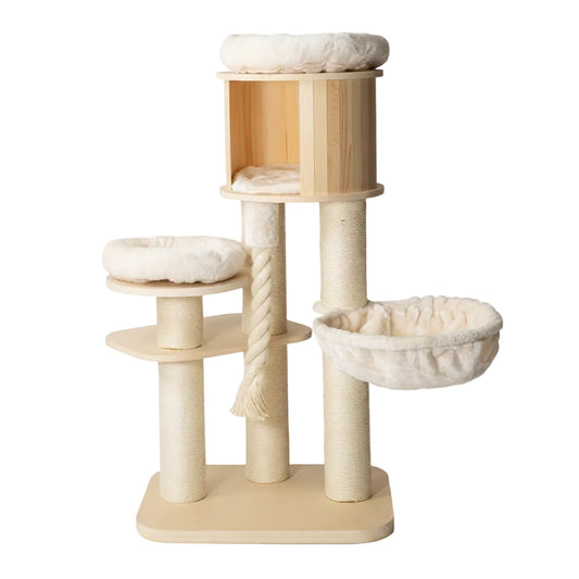 Architectural Nordic Scratching Post | Minimalist Loft Wood & Sisal Column